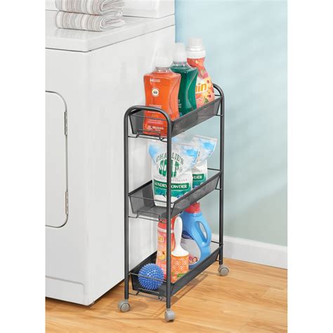 laundry garage organizer 3 bin green fabric metal|Mdesign Portable Metal Rolling Laundry Cart With 4 .